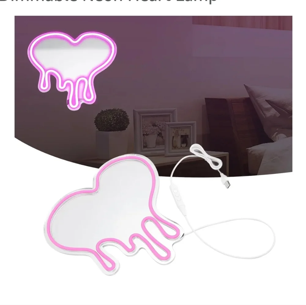 NWT Neon Pink Dripping Heart Neon Dimmable Light